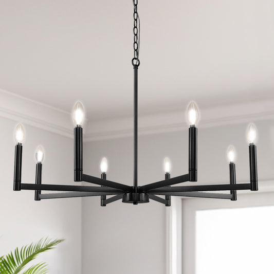 YANSUN 8-Light Black Farmhouse Chandelier with Candle Design for Dining Room, Kitchen Island, or Foyer