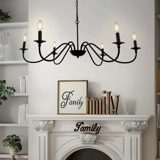 YANSUN 6-Light Black Rustic Industrial Iron Candle Chandeliers for Dining Room Living Room