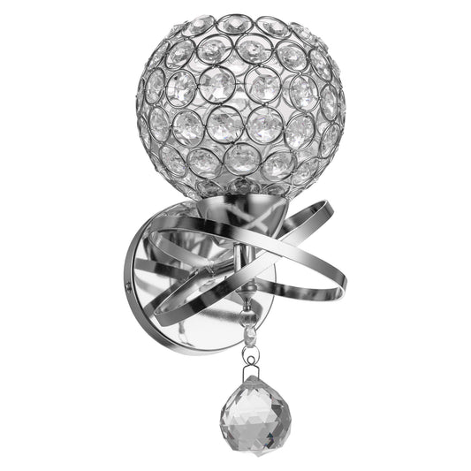 YANSUN 5.12 in. 1-Light Chrome Indoor Wall Sconce with Antique Metal Crystal Shade