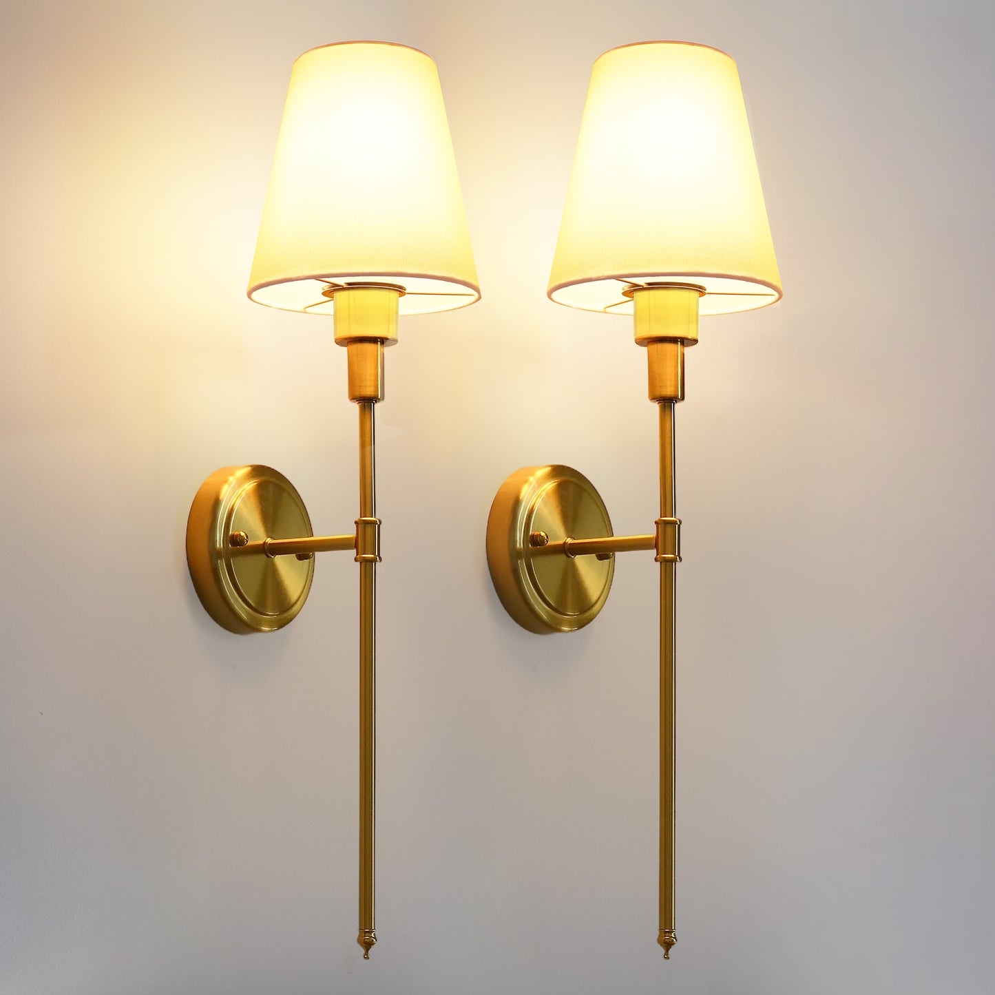 YANSUN 6 in. 1-Light Gold Wall Sconce Wireless Remote Control Dimmable Rechargeable Wall Light for Living Room(2-Pack)