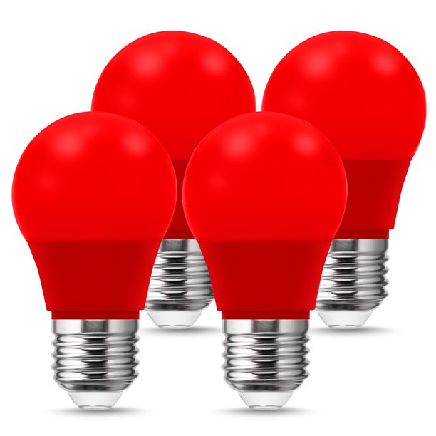 Red LED Light Bulbs, 20W Equivalent (3W), E26 Base, A15 Bulbs for Holiday Decoration, Party, Night Light, Pack of 4