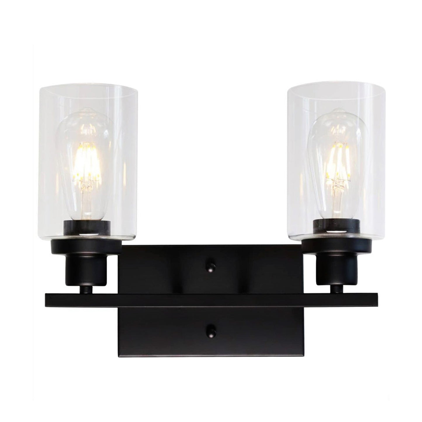 YANSUN 2-Light Industrial Wall Sconce Black Vanity Light with Clear Glass Shade for Hallway Bathroom Bedroom