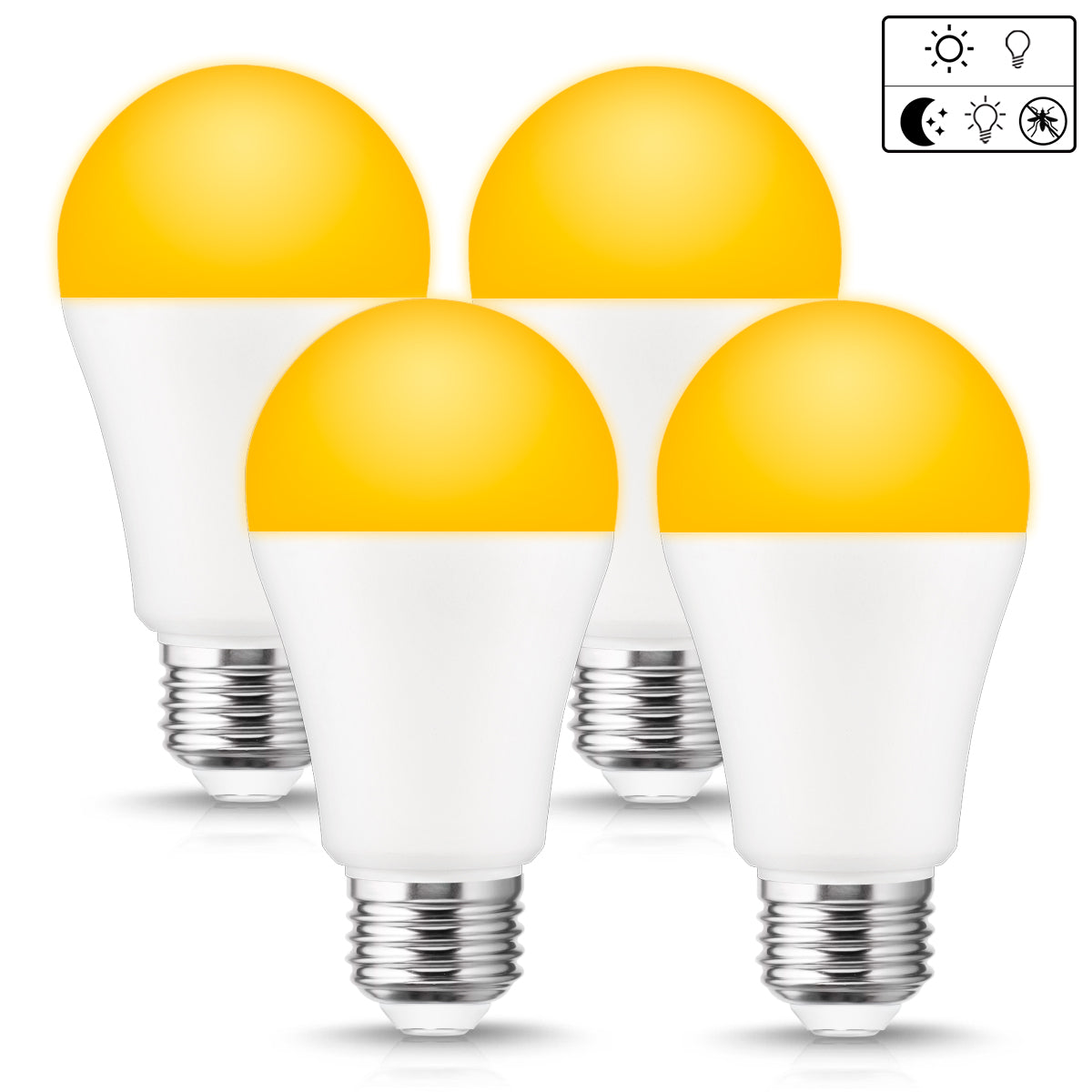 LED Bug Light Bulbs Dusk to Dawn Yellow Bulb A19 6 Watts Automatic Sensor 1800K Amber Light E26 1000LM 100W Equivalent, 16 Pack