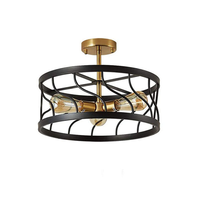 3-Light Semi Flush Mount Ceiling Light,Rustic Vintage Metal Ceiling Light Fixture With Gold Interior for Entryway, Hallway, Foyer, Dining Room, Living Room