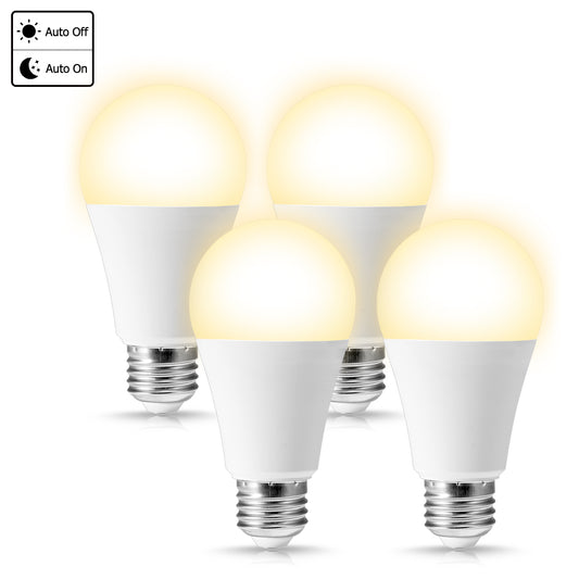 YANSUN A19 LED Dusk to Dawn Light Bulbs, 12W (100W Equivalent), 1000LM Soft White 3000K E26 Base Auto On/Off Indoor Outdoor Light for Garage Porch Hallway, 4 Pack