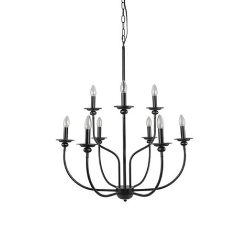 YANSUN Black Farmhouse Chandelier for Dining Room, 9 Light 2-Tier Rustic Classic Candle Ceiling Hanging Light Fixture, Modern French Country Pendant Lighting for Kitchen Island, Living Room