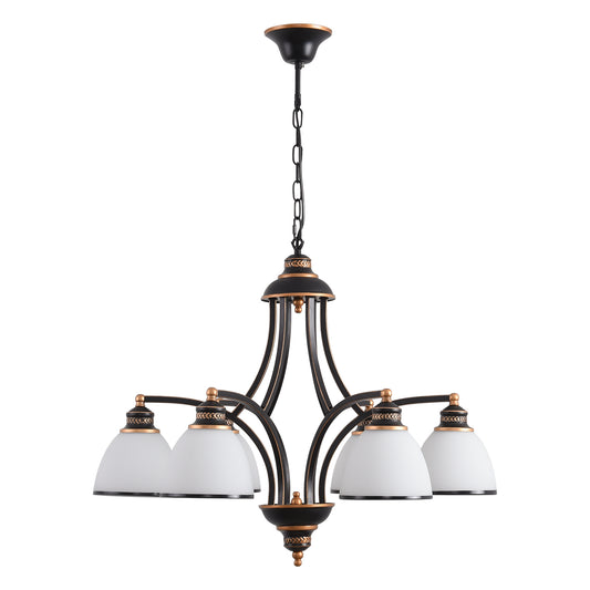 YANSUN 6-Light Black Mermaid Retro Chandelier, Ceiling Chandelier with Flared Shade for Living Room Dining Room Bedroom or Hotel