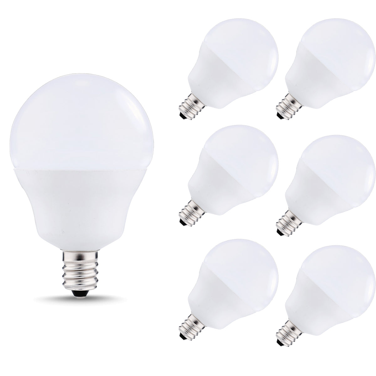 E12 Candelabra LED Light Bulb, 6 Watts, 60W Equivalent Globe LED Light Bulbs Warm White 5000K 500LM for Bathroom, Living Room, Bedroom, Pack of 6