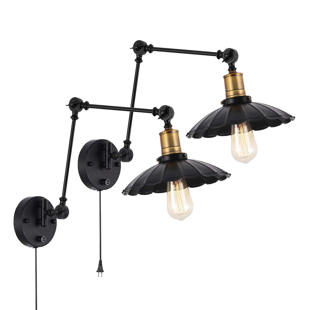 E26 Base Wall Sconces Lighting Set of 2, Black and Gold Industrial Light Fixture, Petaloid Shade Decor for Farmhouse Bar Bedroom Living Room,Hallway