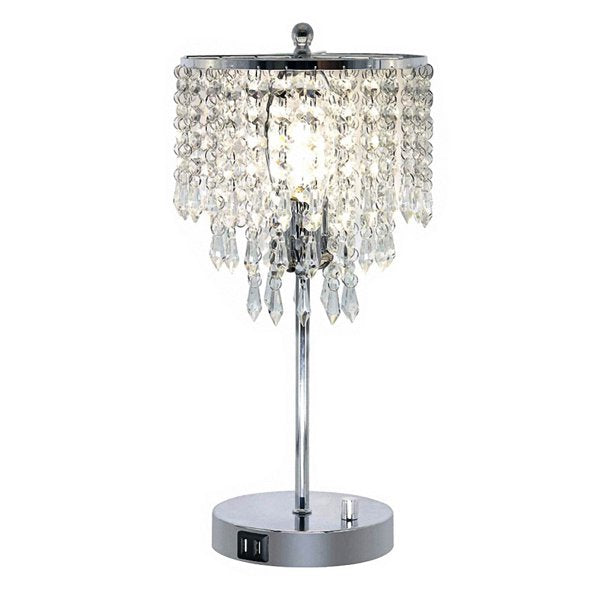 Crystal Table Lamp with Dual USB Charging Ports, 3-Way Dimmable Silver Nightstand Desk Light with K9 Crystal Shade for Bedrooms Living Room, Bulb No Included