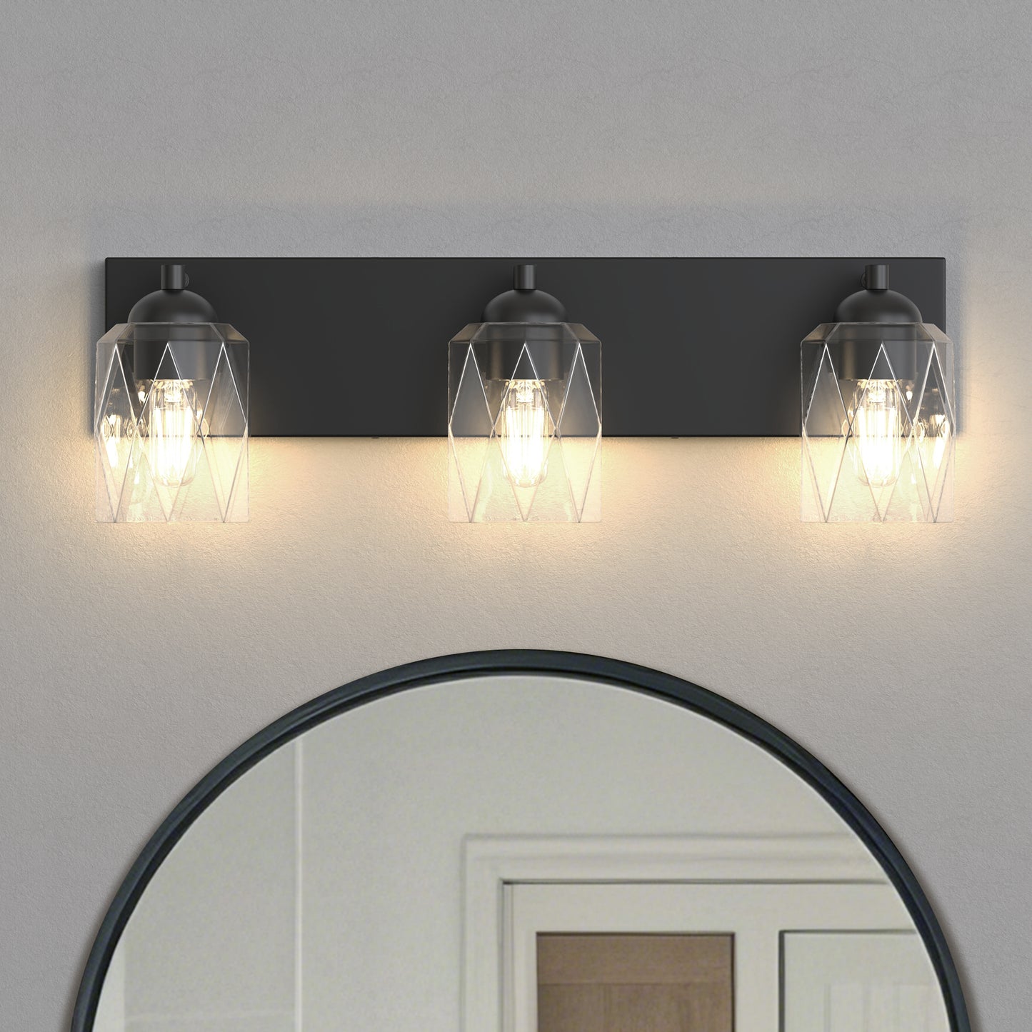 YANSUN 3-Head Vanity Light, Non-Integrated Light Source, No Bulbs Included, Matte Black Finish, E26 Base