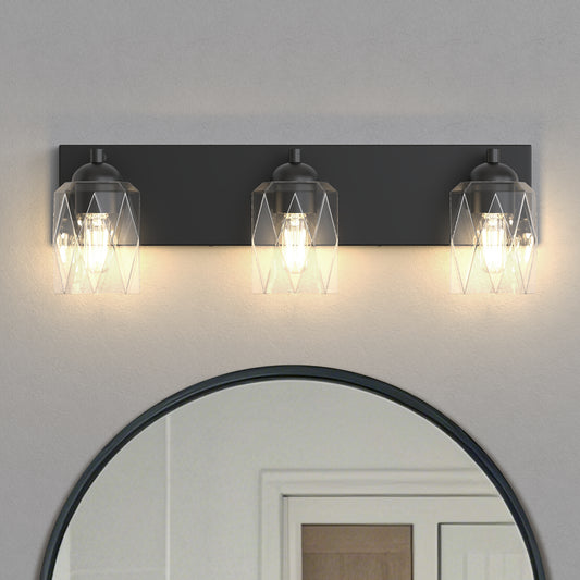 YANSUN 3-Head Vanity Light, Non-Integrated Light Source, No Bulbs Included, Matte Black Finish, E26 Base