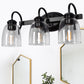 18.89 in. 3-Light Matte Black Modern Bathroom Vanity Light Mirror Wall Light with Black Accents and Seeded Glass Shade
