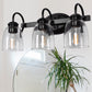 18.89 in. 3-Light Matte Black Modern Bathroom Vanity Light Mirror Wall Light with Black Accents and Seeded Glass Shade