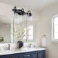 18.89 in. 3-Light Matte Black Modern Bathroom Vanity Light Mirror Wall Light with Black Accents and Seeded Glass Shade