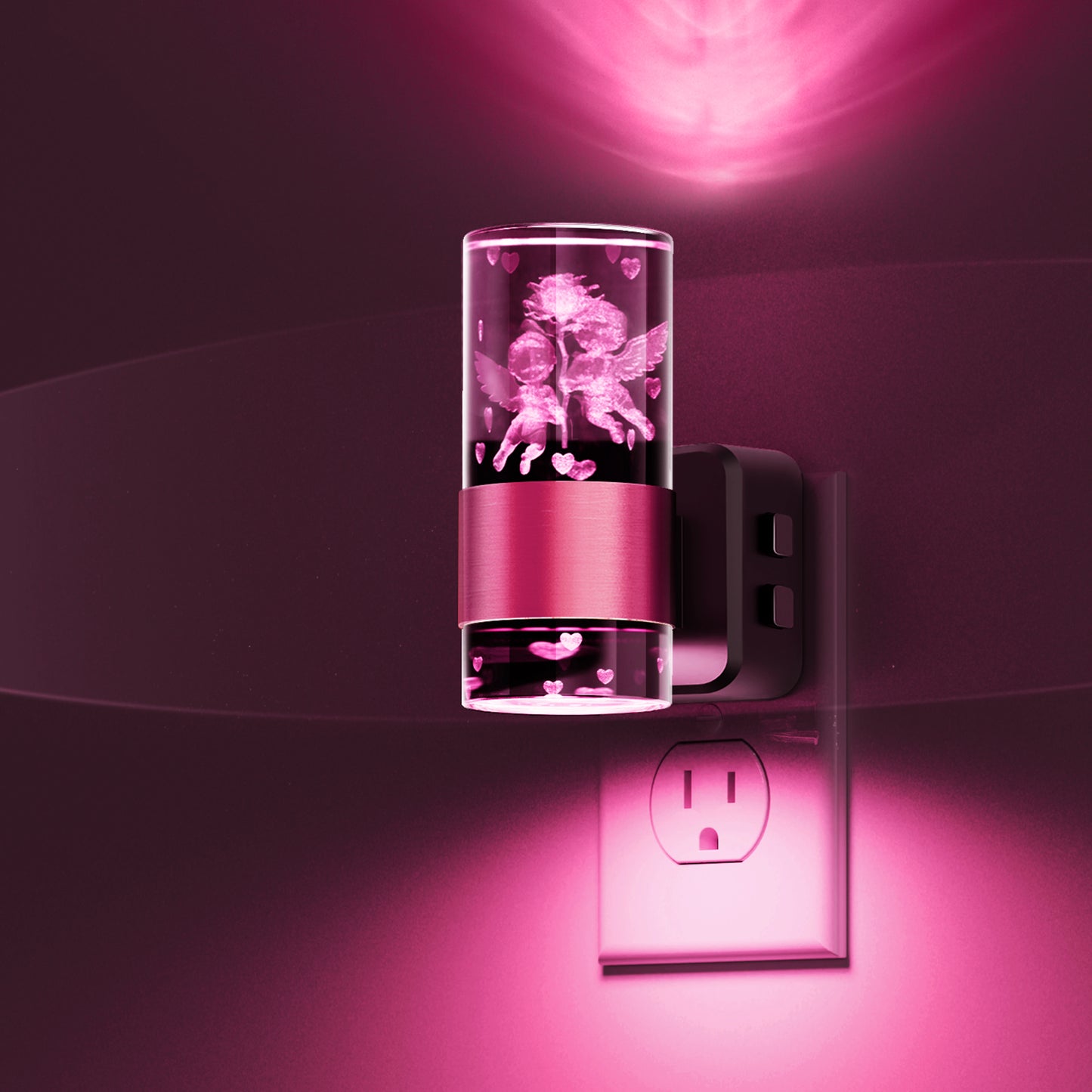 YANSUN 1W Integrated LED Plug-In Night Light, Color Changing, 3D Cupid Inner Carving with Gold Ring, Up & Down Beam, 1-Pack