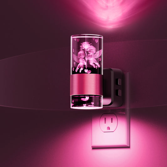 YANSUN 1W Integrated LED Plug-In Night Light, Color Changing, 3D Cupid Inner Carving with Gold Ring, Up & Down Beam, 1-Pack