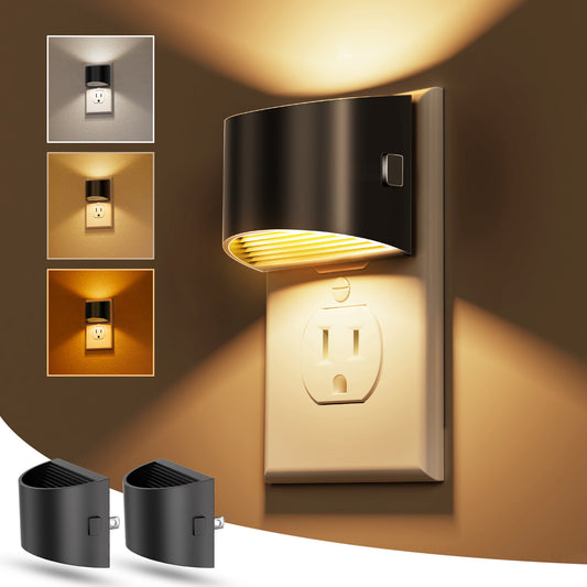 YANSUN 1-Watt Color Changing Integrated LED Semi-Crescent Wall-Like Night Light, Button Adjustable, Light Sensor, 2-Pack