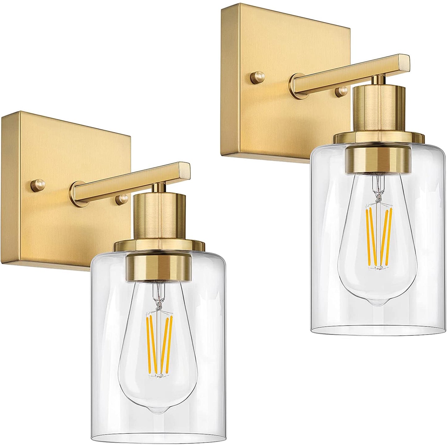 Wall Sconces Light Set of Two, Bathroom Vanity Light Fixtures, Farmhouse Indoor Wall Sconces Rustic Bathroom Sconce, Modern Bathroom Wall Lights Wall Lamp with Glass Shade,Gold