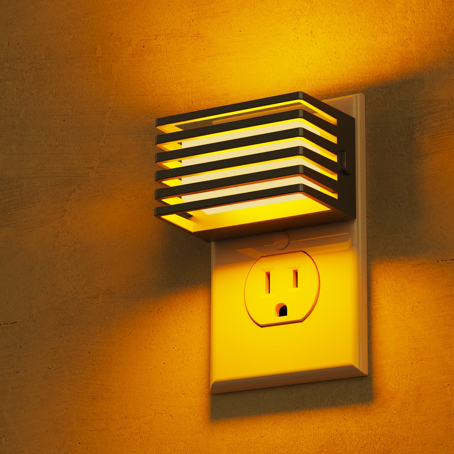 YANSUN 1-Watt Plug-in Integrated LED Night Light with Dusk-to-Dawn Sensor, Up & Down Glow, Amber 2000K, Black, 2-Pack