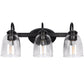 18.89 in. 3-Light Matte Black Modern Bathroom Vanity Light Mirror Wall Light with Black Accents and Seeded Glass Shade