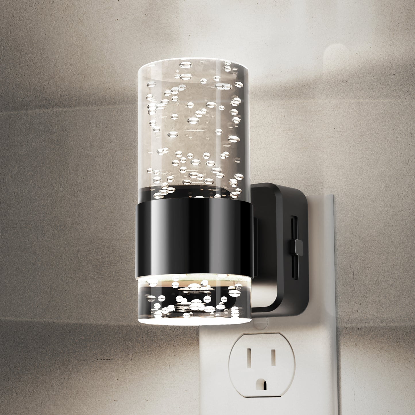 YANSUN 1-Watt Plug-in Bubble Acrylic Cylinder Integrated LED Night Light with Light Sensor, White 5000K, Up-Down Glow, 1-Pack