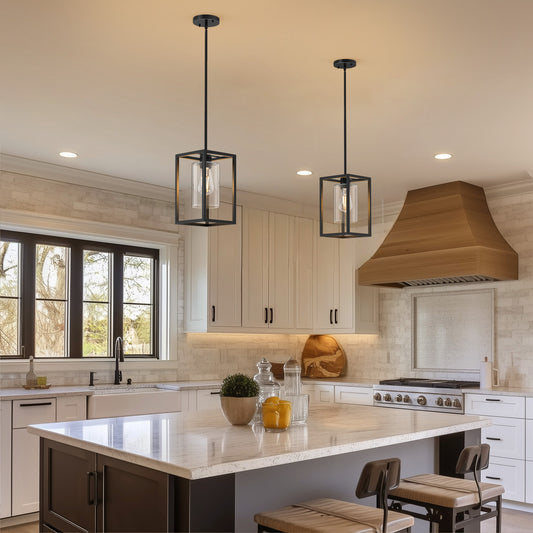 1-Light American Vintage Pendant Light with Black Finish, E26 Base Decorative Hanging Fixture