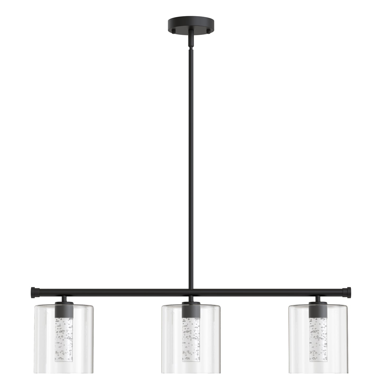 YANSUN 3-Light Matte Black Modern Kitchen Island Integrated LED Pendant Light fixtures,Linear Chandelier with Clear Glass Shade