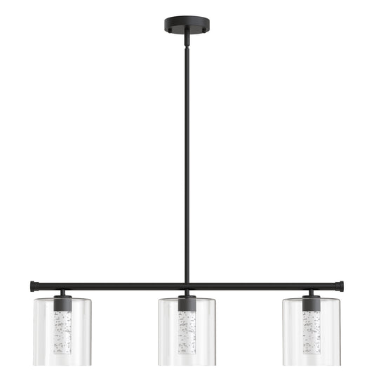 YANSUN 3-Light Matte Black Modern Kitchen Island Integrated LED Pendant Light fixtures,Linear Chandelier with Clear Glass Shade