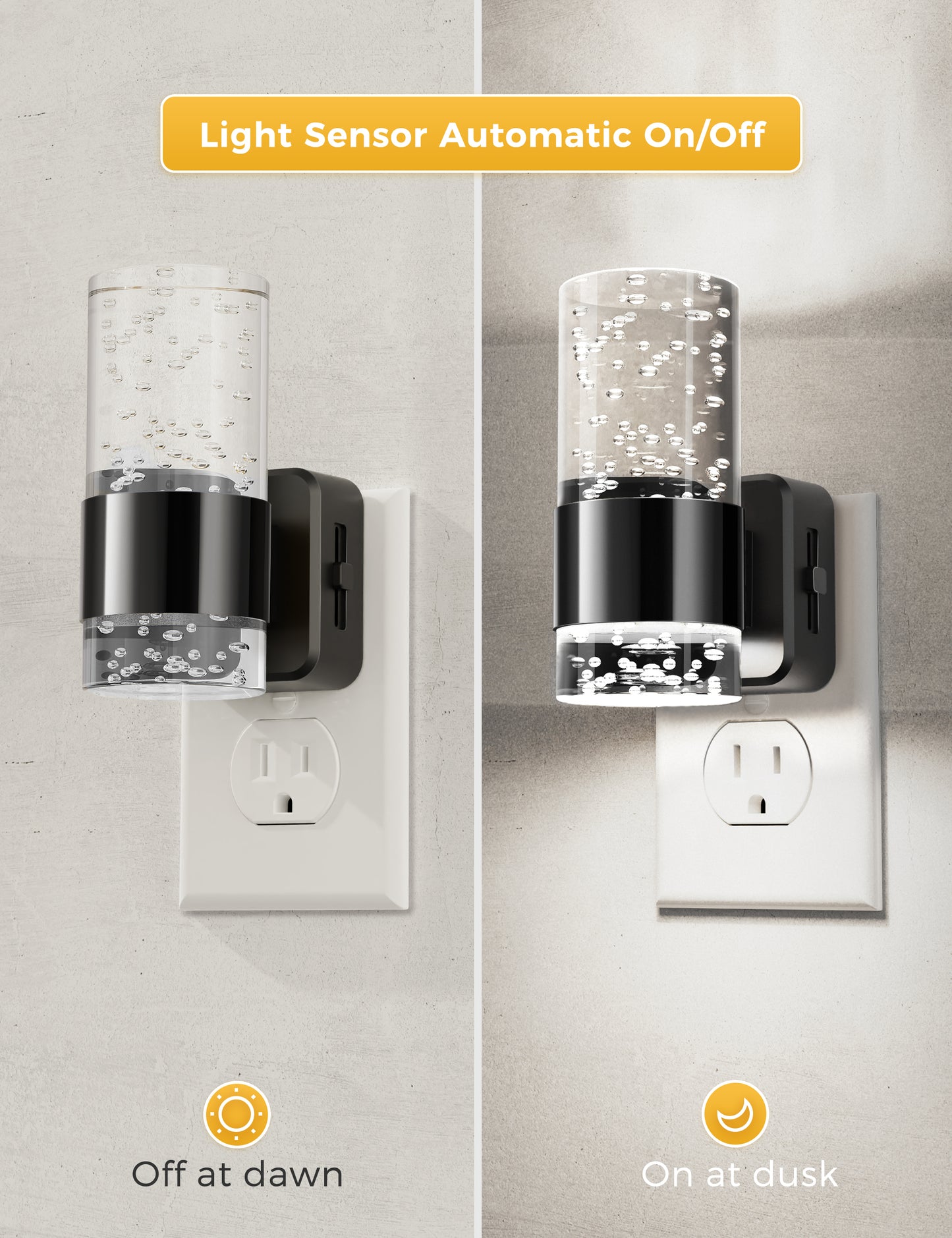 YANSUN 1-Watt Plug-in Bubble Acrylic Cylinder Integrated LED Night Light with Light Sensor, White 5000K, Up-Down Glow, 1-Pack