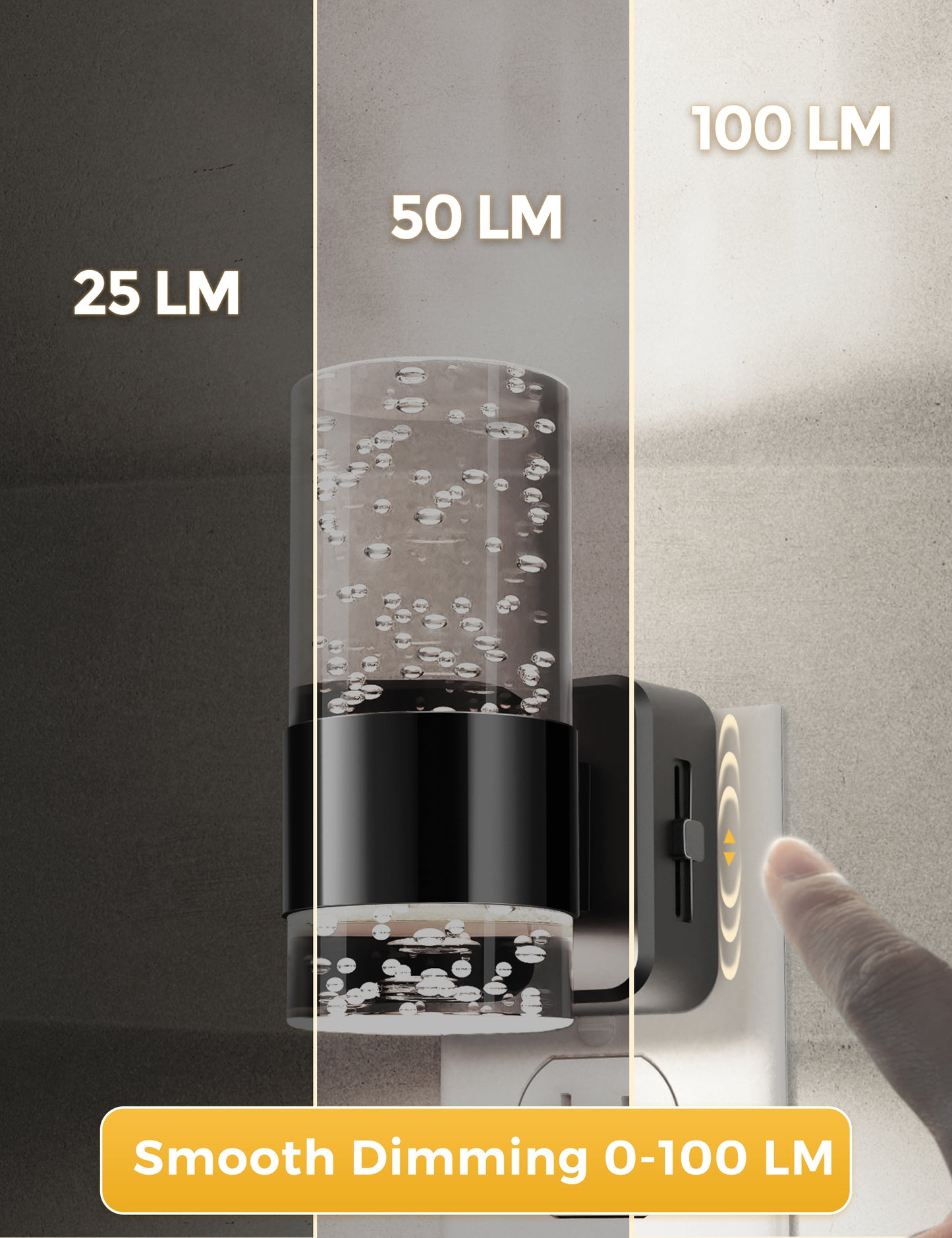 YANSUN 1-Watt Plug-in Bubble Acrylic Cylinder Integrated LED Night Light with Light Sensor, White 5000K, Up-Down Glow, 1-Pack