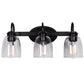 18.89 in. 3-Light Matte Black Modern Bathroom Vanity Light Mirror Wall Light with Black Accents and Seeded Glass Shade