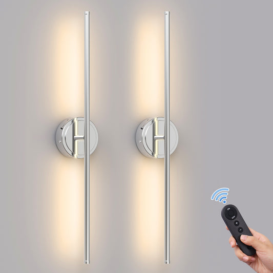 YANSUN  Rotate Chrome Dimmable Wireless Integrated LED Wall Sconce with Remote for Living Room (2-Pack)