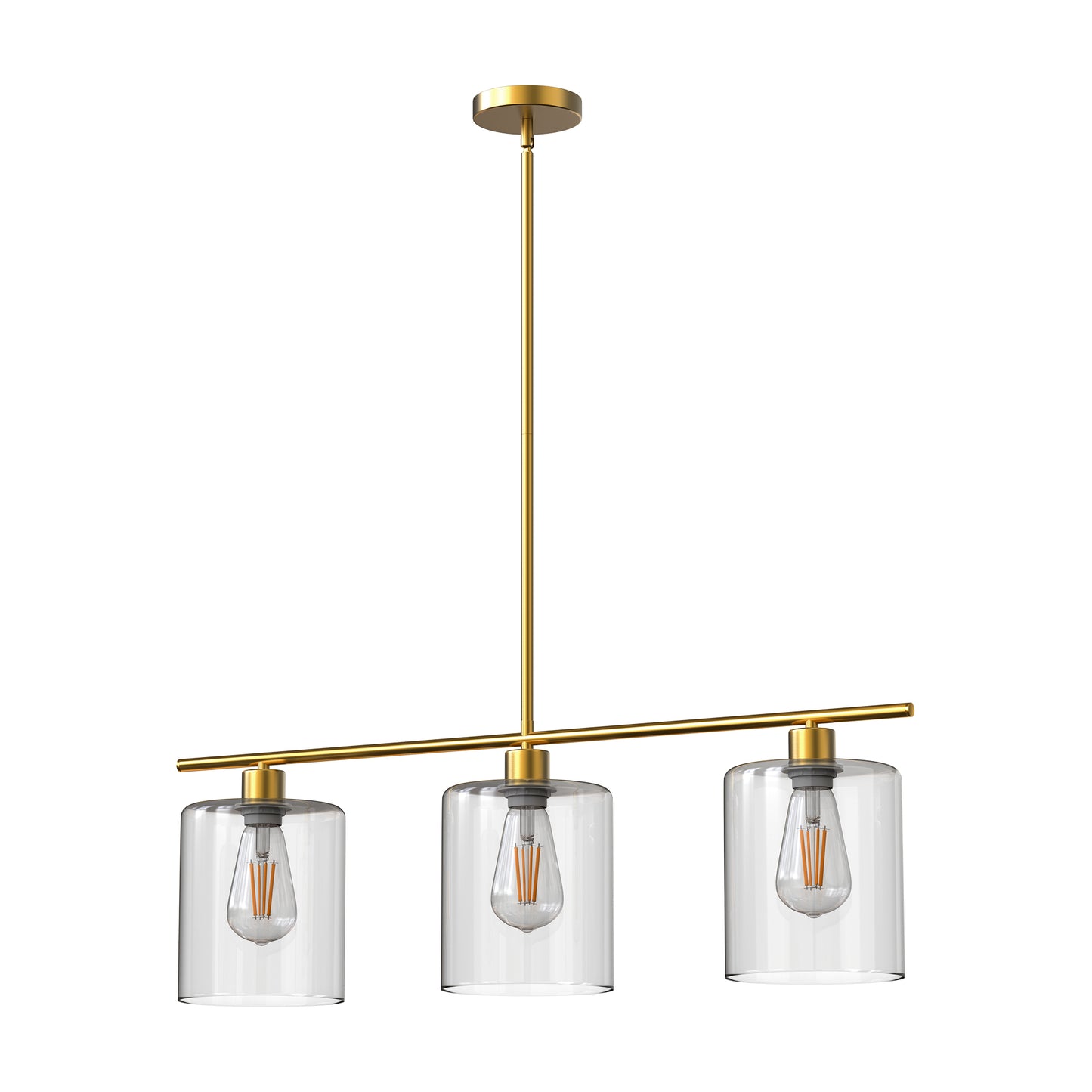 YANSUN 31.5 In.3-Light Brass Pendant Light with Clear Glass Shadesfor Kitchen, Dining Room, or Island Light Bulbs Not Included