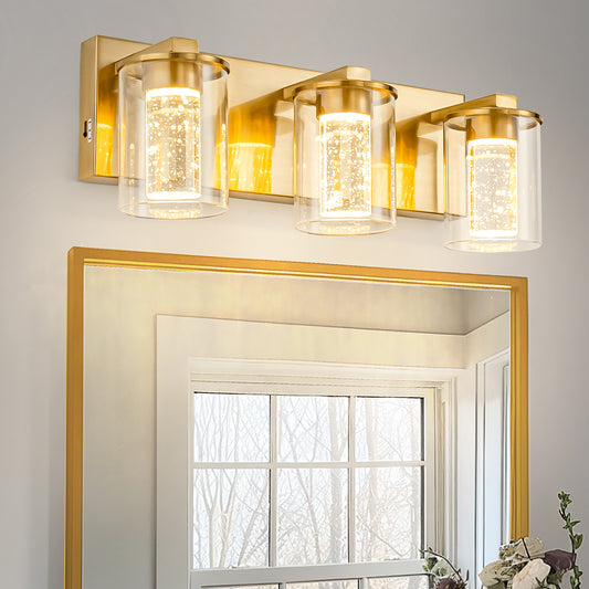 YANSUN 17 in. Modern 3-Light Gold Crystal Integrated LED Vanity Light for Bathroom, Dimmable with Adjustable White