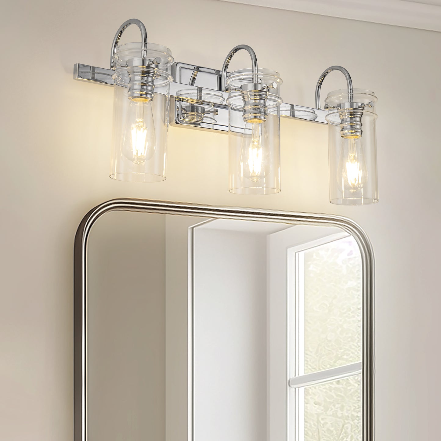 YANSUN 24 in. 3-Light Chrome Bathroom Vanity Light, Wall Sconce with Clear Glass Shades for Bathroom and Vanity Enhancement