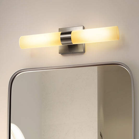YANSUN 18 in. 2-Light Brushed Nickel and White Double Tube Wall Sconce, Sleek Up and Down Light Fixture for Bathroom, Bedroom