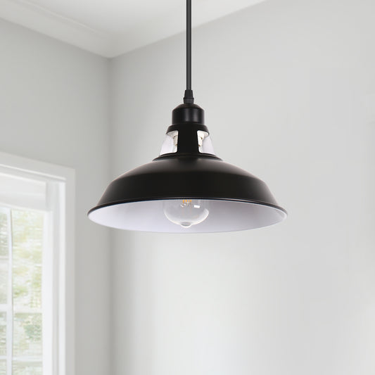 YANSUN 1-Light Black Industrial Bowl Shade Pendant Light with 16.4 ft. Plug-In Cord and On/Off Switch