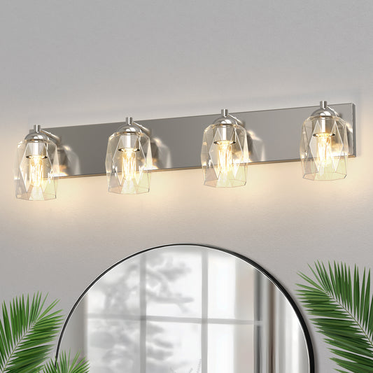 YANSUN 4-Head Vanity Light, Non-Integrated Light Source, No Bulbs Included, Nickel Finish, E26 Base