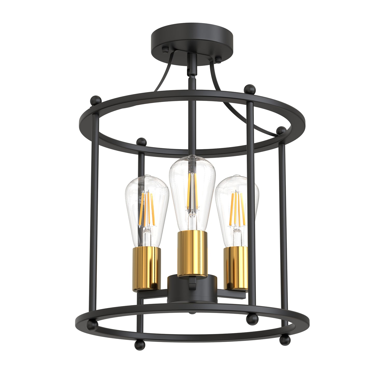YANSUN 13 in. 3-Light Black Farmhouse Semi Flush Mount Ceiling Light Fixture, Vintage Ceiling Mount for Dining Room and Hallway