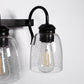 18.89 in. 3-Light Matte Black Modern Bathroom Vanity Light Mirror Wall Light with Black Accents and Seeded Glass Shade