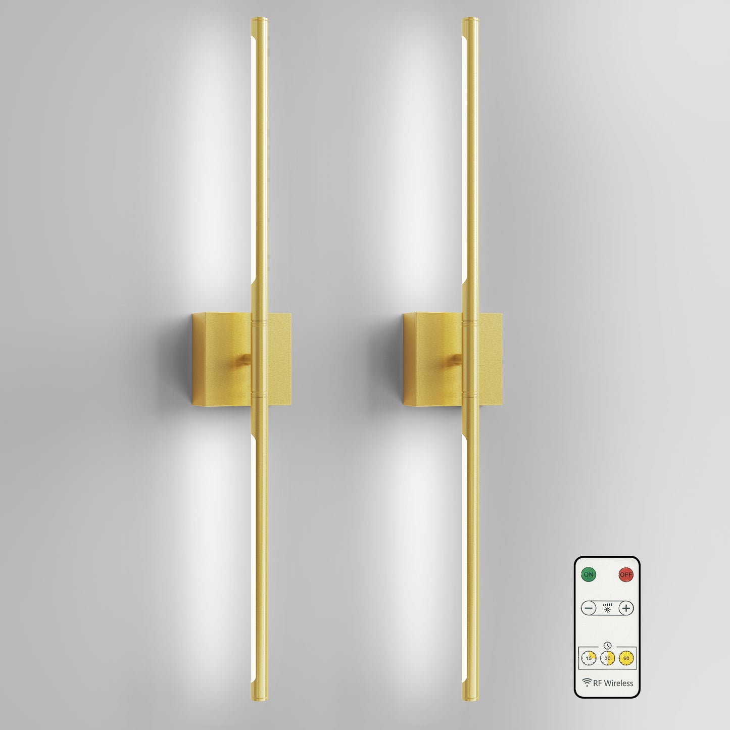 YANSUN 2-Light Gold Dimmable Timing LED Wall Sconce with Remote Control, Wireless Installation, USB Charging (2-Pack)