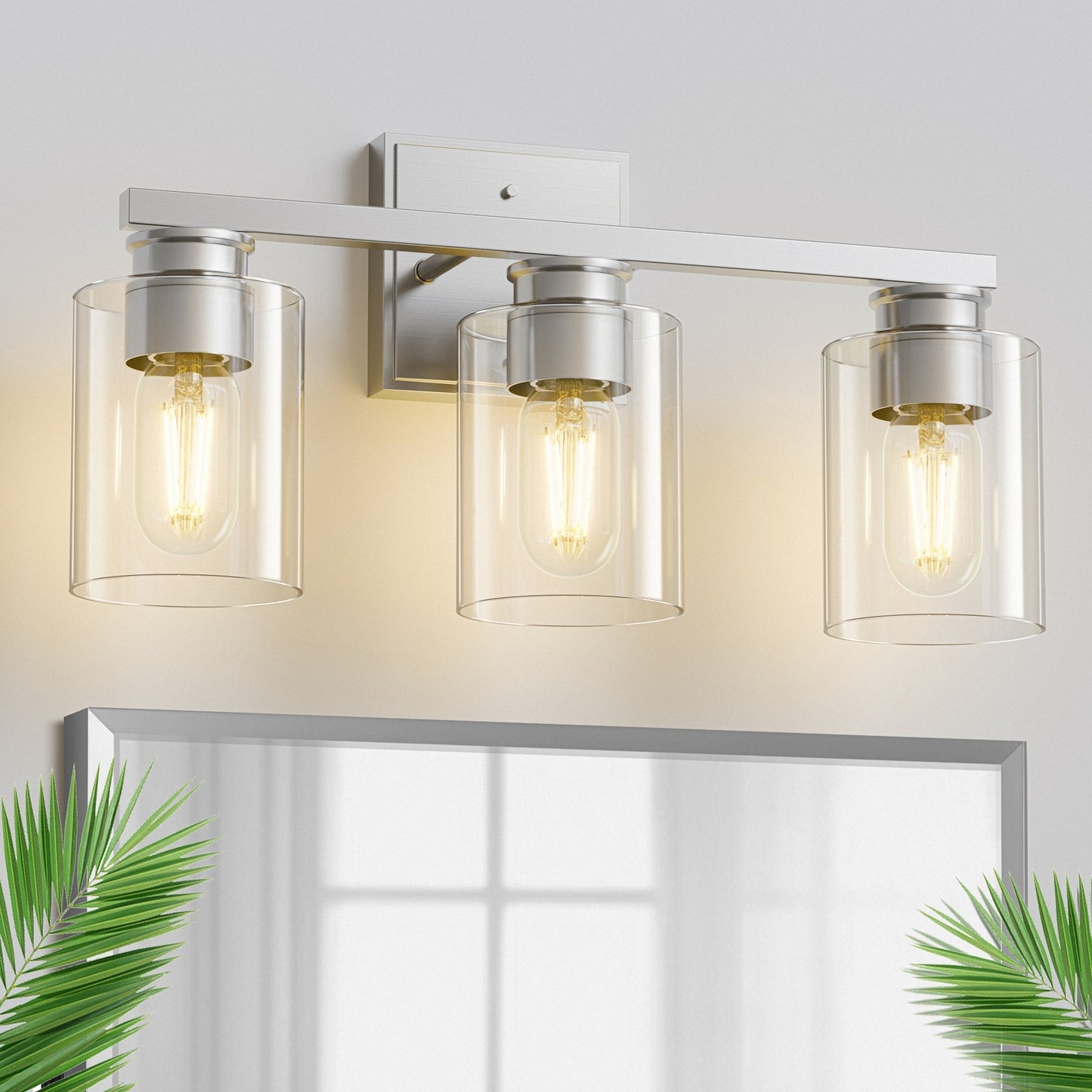 YANSUN 18 in. 3-Light Brushed Nickel Vanity Light with Clear Glass Shades for Bathroom
