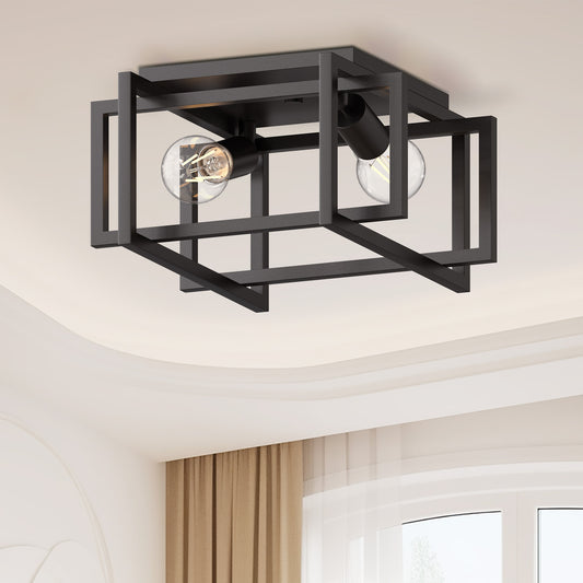 YANSUN 11.5 in. 2-Light Black Flush Mount Ceiling Light for Bedroom