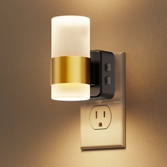 YANSUN 1-Watt Integrated LED Plug-In Night Light, Amber 2700K, Frosted Acrylic Cylinder, Five-Step Dimming, Dusk to Dawn 1-Pack