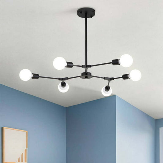 Sputnik Light Fixture 6-Lights Chandelier Black Chandelier Metal Semi Flush Mount Ceiling Light for Bedroom Living Room Hallway. E26 Socket