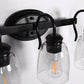 18.89 in. 3-Light Matte Black Modern Bathroom Vanity Light Mirror Wall Light with Black Accents and Seeded Glass Shade