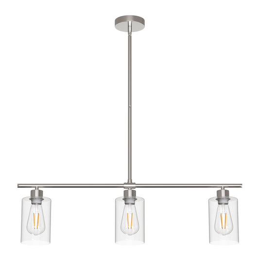 YANSUN 3-Light Chrome Kitchen Island Linear Pendant with Clear Glass Shades