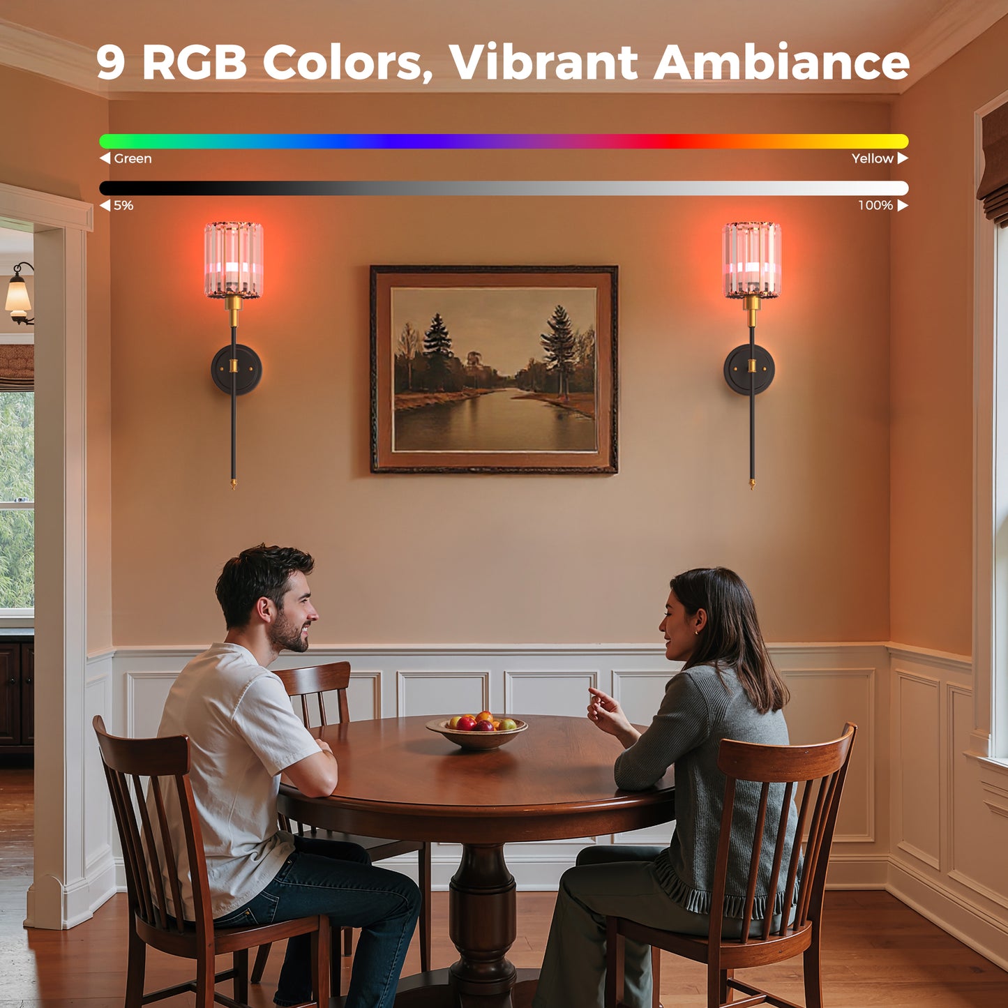 YANSUN 2pk Modern Crystal Wall Sconce with Remote Control, 24.6" Black & Copper Decorative Indoor Wall Light with RGB Color Changing Bulb