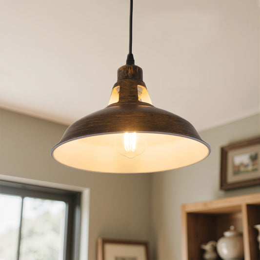 YANSUN 1-Head Pendant Light, Non-Integrated Light Source, No Bulbs Included, Rust Finish with Pulley, 5m UL-Certified Cord with Button Switch, US Standard Plug